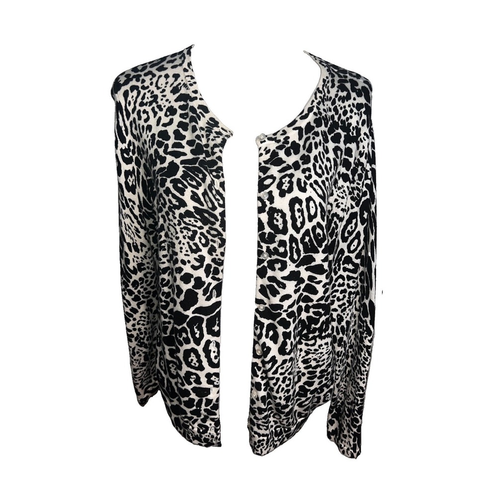 Liz Claiborne black white leopard print button-front cardigan Women's Petite L